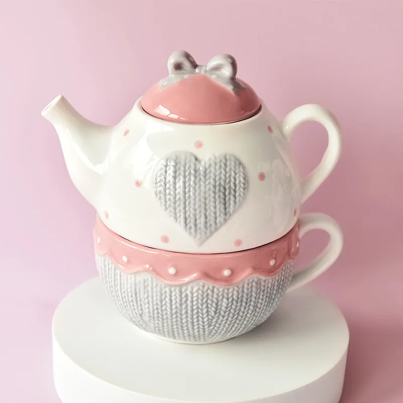 Coffee Tea Knits - Juego de té de cerámica para